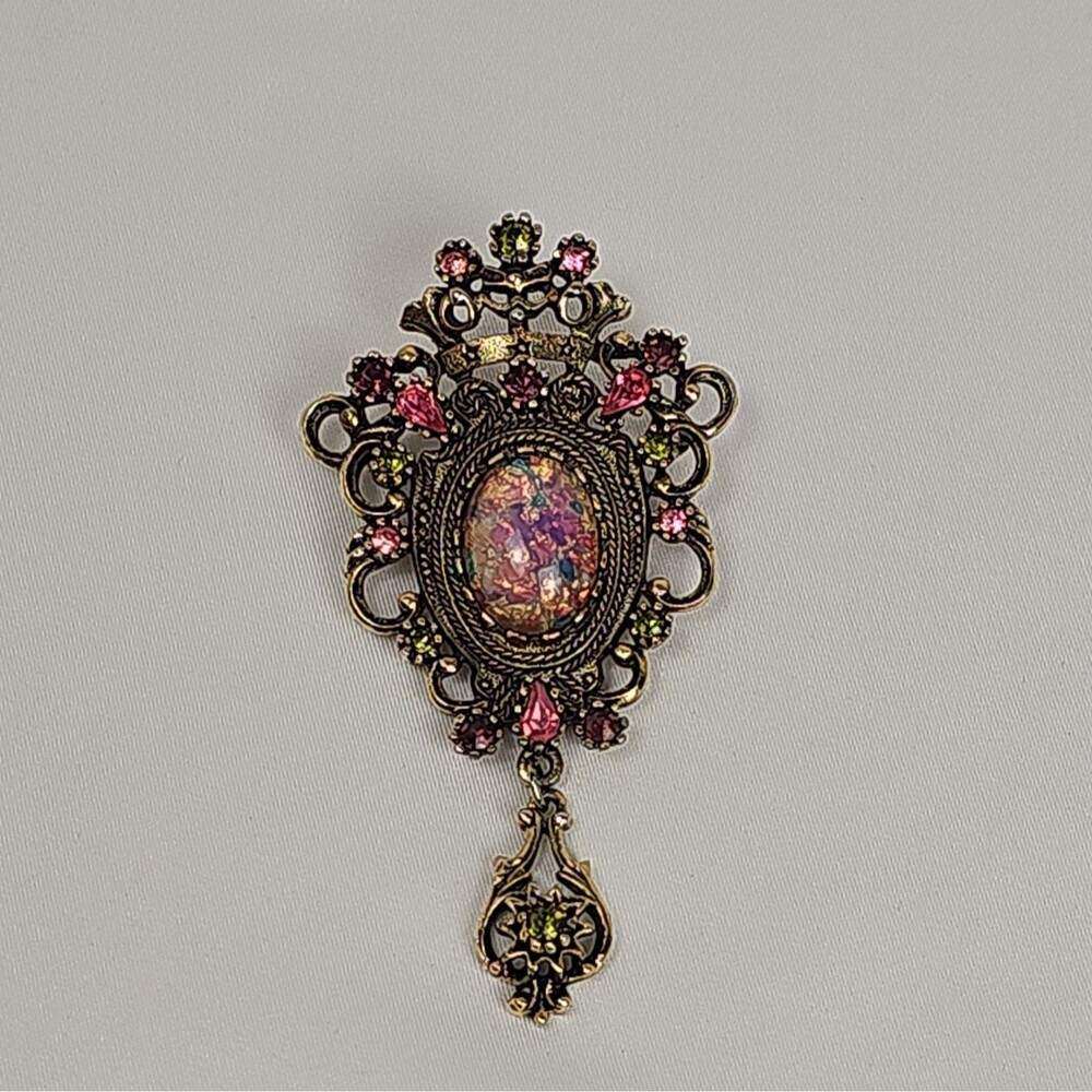 Vintage 1974 Sarah Coventry Contessa Faux Opal Rhinestone Brooch Pendant
